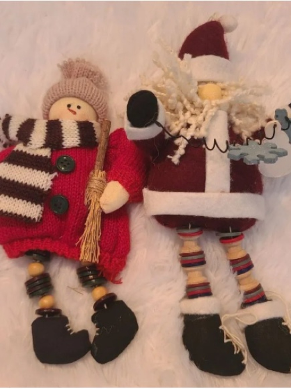 Festive Red Santa and Snowman Holiday Figurine Pair